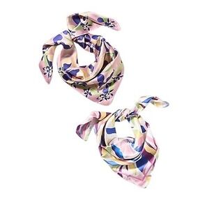 NWT Anthropologie Jan Geofloral Scarf Set of 2 Dark Purple Square Neckerchief